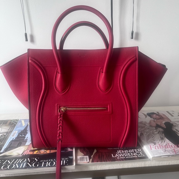 Authentic CELINE Leather Phantom Tote Hand Bag Red - Picture 8 of 12
